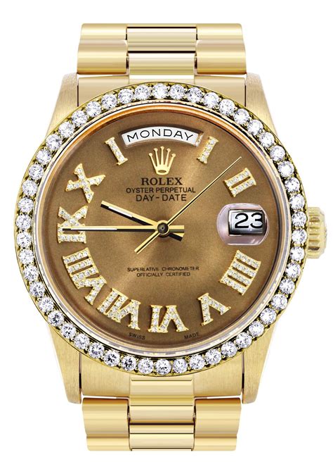 rolex day date yellow gold diamond bezel|rolex diamond bezel replacement.